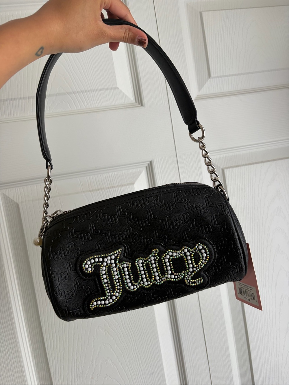 Juicy Couture Black Embellished 'Juicy' Logo Shoulder Bag